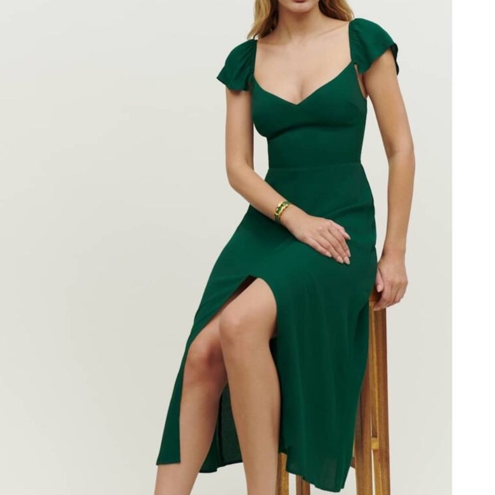 Reformation Baxley Emerald Forest Green Midi Dress Size 4